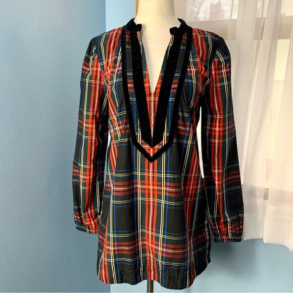 J. Crew Velvet Trimmed Tartan Plaid V-Neck Tunic - Picture 8 of 8